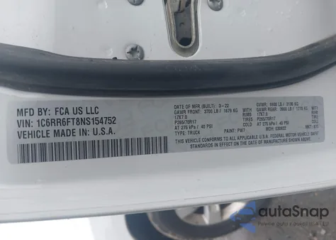 2022 Ram 1500 Classic Tradesman 4X2 6'4 Box from USA, damaged, VIN 1C6RR6FT8NS154752